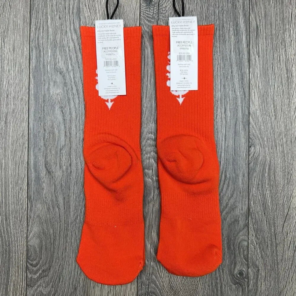 2 Pack Free People FP Movement Last Lap Tube Socks Lucky Honey Orange One Size